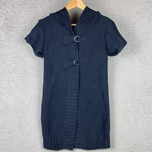 Jennifer Lopez Cardigan Sweater Blue Knit Shirt Sleeve size Small Hooded J Lo - Picture 1 of 11