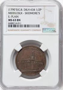 Great Britain - 1790's Middlesex Skidmore's 1/2 Penny Token - NGC MS63 BN - Picture 1 of 2