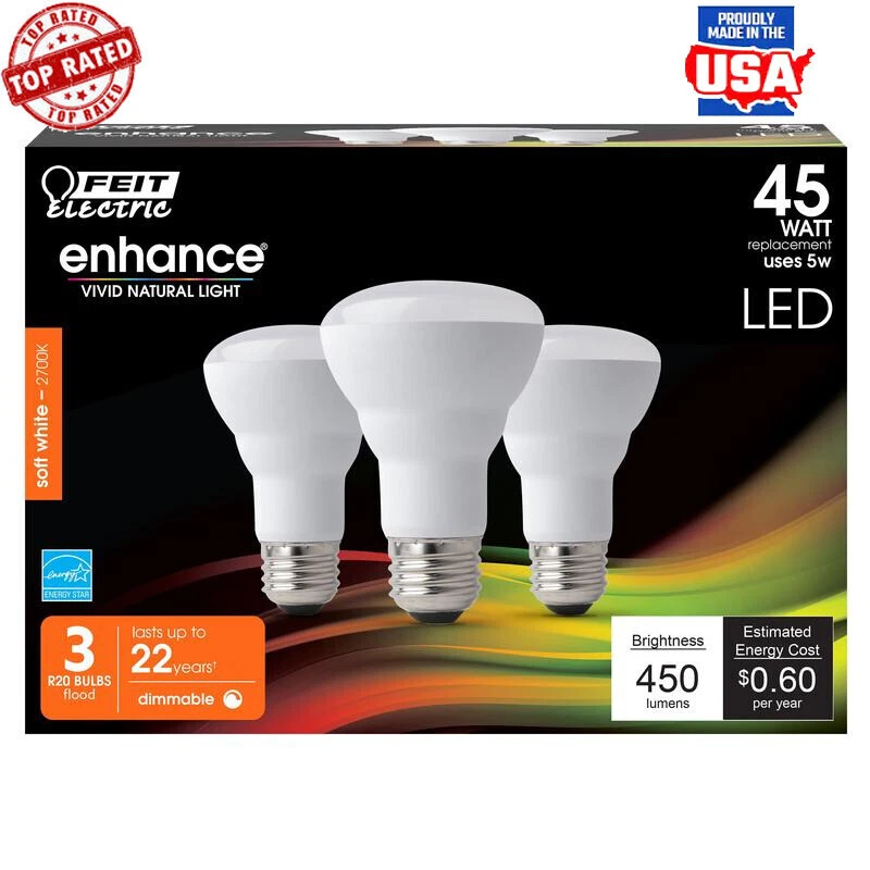 Dimmable R20 LED Light Bulbs 5W 3 Pack 2700K Soft White Energy Efficient New - Image 1 of 4