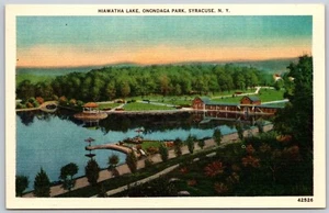 Syracuse NY Hiawatha Lake Onondaga Park Aerial View Linen Postcard - Bild 1 von 2