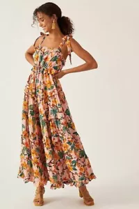 NWT Anthropologie Farm Rio sz S Colorful Square Neck Tiered Maxi Floral Dress - Picture 1 of 5