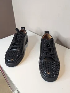 Men’s Christian Louboutin Black Leather Low Spike Sneakers Size UK 10 EU 45 VGC - Picture 1 of 24
