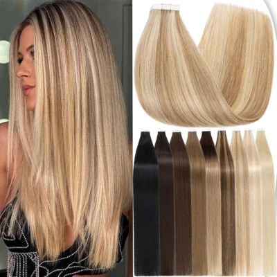 Invisible Tape In 100% Real Human Hair Extensions Skin Wefts 60pcs 150g Highligh - Image 1 of 4
