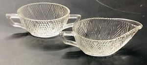 Hazel Atlas Starlight Clear Glass Sugar Bowl & Creamer Diamond Checkered Vintage - Picture 1 of 6