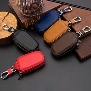Leather Car Remote Key Fob Chain Zipper Pouch Wallet Holder Bags Case Cover - Picture 1 of 23