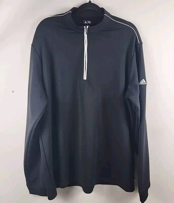 Adidas гольф 1/4 молнии вязаный пуловер черный с белой полосой мужской размер большой  - Изображение 1 из 4