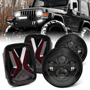 Faros LED redondos de 7" pulgadas + combo de luces traseras ahumadas para Jeep Wrangler TJ CJ - Imagen 1 de 15