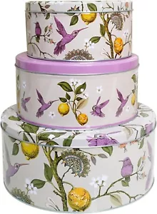 Cake tins Round set of 3, Nesting Cake Storage Tins airtight baking HummingBirds - Picture 1 of 10