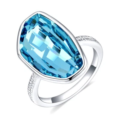 18K White Gold Filled Made With Swarovski Crystal Irregular Cut Aquamarine Ring Foto 1 de 4