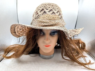 Винтажная сетчатая летняя деревенская шляпа с широкими полями плетеная желтовато-коричневая летняя одежда свадебная пляжная ON14 - Изображение 1 из 4