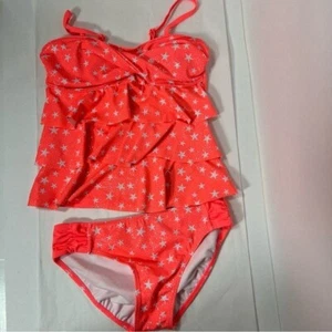 Costume da bagno Justice 2 pezzi corallo brillante con stelle argento taglia 14 - Foto 1 di 7