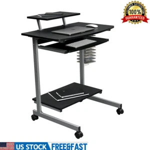 Mobile Rolling Computer Desk W/ Printer Shelf Laptop Storage Workstation Office - Picture 1 of 15