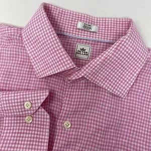Camisa Peter Millar Para Hombre 17 Larga Lino Rosa Blanco A Cuadros Manga Larga Botón Delantero - Imagen 1 de 4