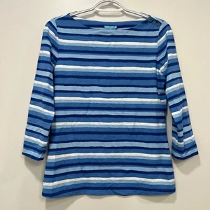 Top donna J Mclaughlin Wavesong piccolo nuovo con etichette $168 tessuto Catalina blu righe scoop - Foto 1 di 6