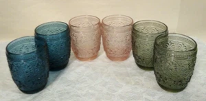 6er Set geprägt farbig 12 Unzen Wasserwein oder Weingläser blau, rosa, grau - Bild 1 von 12