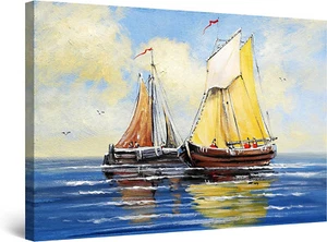 Two Boats on the Quiet Sea 90x60cm Framed Premium Quality Wall Art Print - Bild 1 von 3