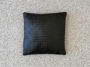 BOTTEGA VENETA Intrecciato Decorative Pillow 15.5" Black Leather Square Bed Home - Picture 1 of 11