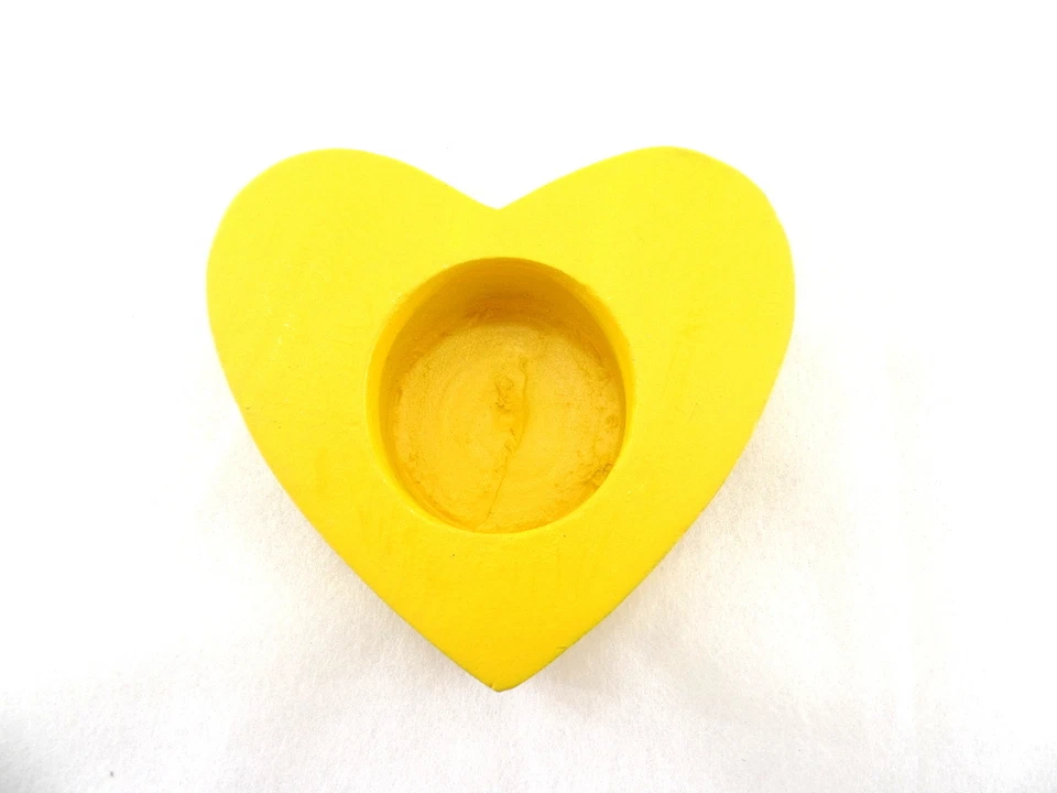 Teelichthalter Set 4 Stück Herzform Holz Gelb Deko Neu - Bild 1 von 4