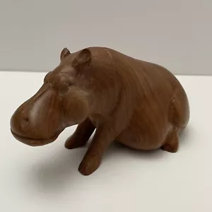 Vintage Hippo Hippopotamus Hand Carved Wooden Sculpture Ornament Figurine Animal - Picture 1 of 9