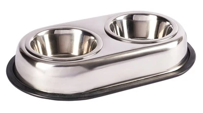 Futternapf Wassernapf Futterstation Doppelnapf mit 2 Edelstahlnäpfen a 350 ml - Bild 1 von 2
