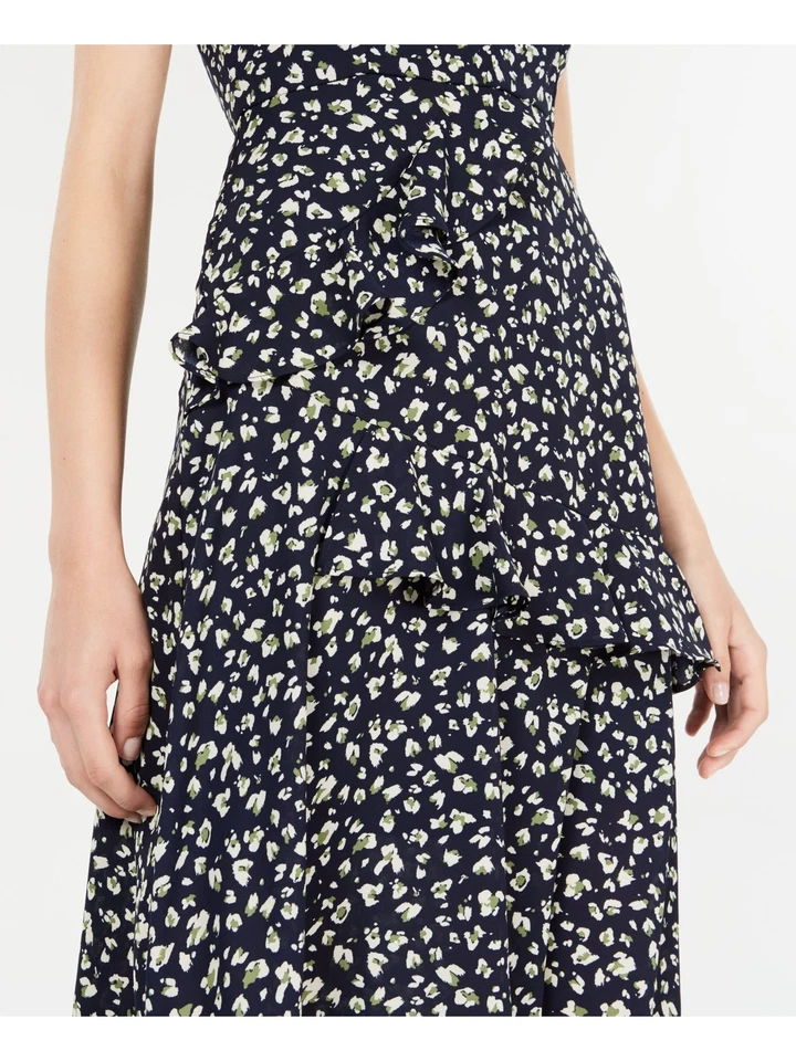 Trixxi Womens Navy Printed Ruffled Casual Maxi Dress Juniors 5 BHFO 4069