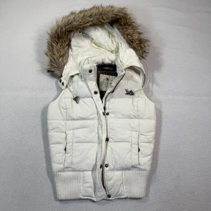 Abercrombie Vest Women S White Puffer Faux Fur Hooded Winter Quilted Vintage - Picture 1 of 11