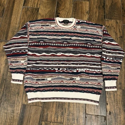 Vintage 90s Conte Di Milano Chunky Knit Colorful Pullover Coogi Style Sweater XL - Image 1 of 4