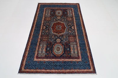 4x6 ft Mamluk Blue Traditional Area Rug Afghan Hand Knotted Veg dye Wool Rug - Image 1 of 4