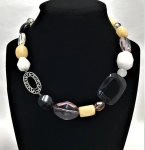 Retired LIA SOPHIA INTERPLAY White, Yellow Jade w/ Glass Beaded Necklace - Picture 1 of 9
