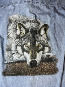 Vintage Lee Denim Collection WOLF Button Down Shirt Mens Size XL RARE - Picture 1 of 13