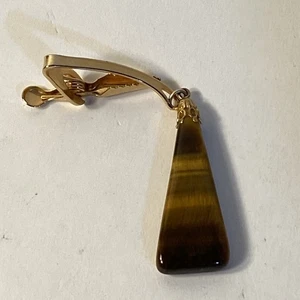 Genuine Tiger's Eye Drop Pendant Vintage Tie Bar Clip - Picture 1 of 7