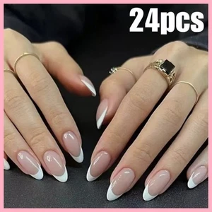 24pcs False Nails Short Press On French Manicure Fake Tips Full Cover Nails - Picture 1 of 5