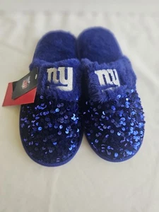 Womens NFL New York Giants Letter Logo Blue Sequined Slippers Size M (7-8) - Picture 1 of 4