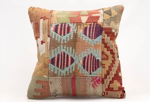 Patchwork Pillow Cover, 16”x16”, Turkish Handmade Pillow, Decorative Cushion - Picture 1 of 4