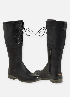 UGG Elsa Botas Impermeables Forradas Sherpa Cuero Gamuza Suave Mujeres 10 Negras Exterior Foto 1 de 4