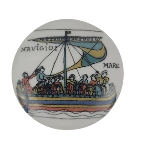 Limoges Small Round Porcelain Trinket Box Navigio Mare Bayeux Tapestry - Picture 1 of 4