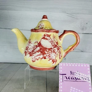 Maxcera ROSE TOILE Pink Decals Bird Nest Yellow Lidded 7 Cups Ceramic Teapot - Picture 1 of 21