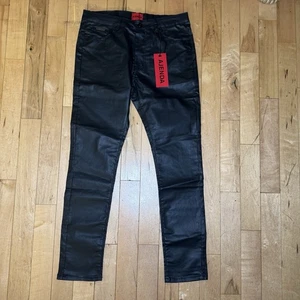 AJENDA Shiny Black Jeans Men 36x32 Hip Hop Streetwear Cotton Blend Stretch Denim - Picture 1 of 7