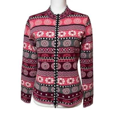 Cárdigan con cremallera completa de diseño islandés para mujer talla M rosa borgoña mezcla de angora nórdico Foto 1 de 4