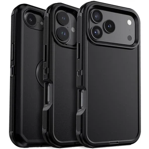 Black For iPhone 17 16e 15 14 13 12 11 Pro Max Case Dual-Layer Heavy Duty Cover - Picture 1 of 44