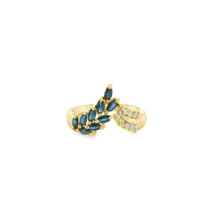 Blue Sapphire & White Diamond Ring in 14k Yellow Gold 3.7g 8US - Picture 1 of 4
