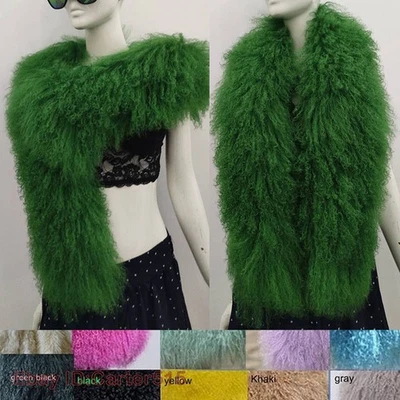 100% Real Mongolian Lamb Fur length Scarf Cape Real Sheep Fur Collar Shawl - Image 1 of 4