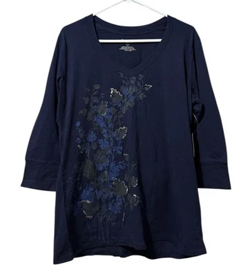 Top túnica tejida cuello en V Eddie Bauer para mujer talla XXL botánico azul marino oscuro algodón nuevo con etiquetas Foto 1 de 4