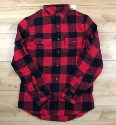 Old Navy Flannel Shirt Double Brushed Men's Sz MT Button Red Black Buffalo Check - Image 1 of 4