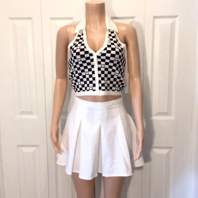 Witty Fox Womens Black/White Checked Sleeveless Halter Cropped Sweater Size Med - Image 1 of 4