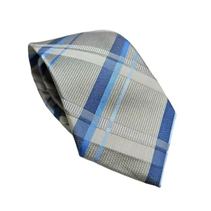 Calvin Klein NWT Mens Plaid Silk & Polyester Tie Blue/Gray - Picture 1 of 7