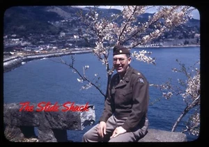 US Army soldier in Atami Japan World War 2 1945 red border Kodachrome slide - Picture 1 of 1