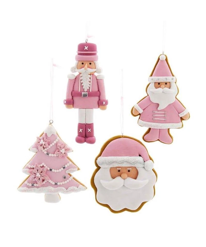 Conjunto de 4 enfeites de biscoito de Natal cortado gelado branco rosa pálido 4,5" - Imagem 1 de 1