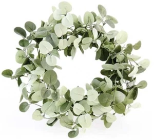 6-1/2" Silver Drop Eucalyptus Candle Ring Wreath Decor Accent - Picture 1 of 1