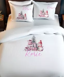 Personalisierter Kinder Rosa Weihnachten Bettbezug, Kissenbezug, Kinderzimmer Schlafzimmer Artikel - Bild 1 von 2